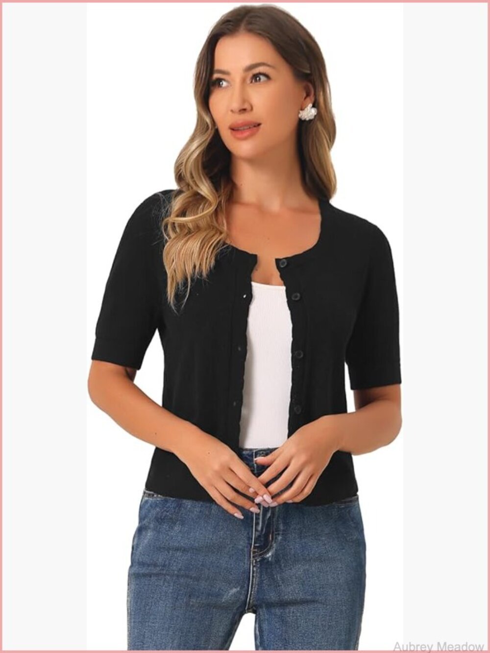 Short Sleeve Crochet Knit Button Up Bolero Sweater Top